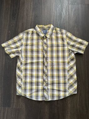 Prana Yellow & Gray Plaid Short Sleeve Button-Down Shirt